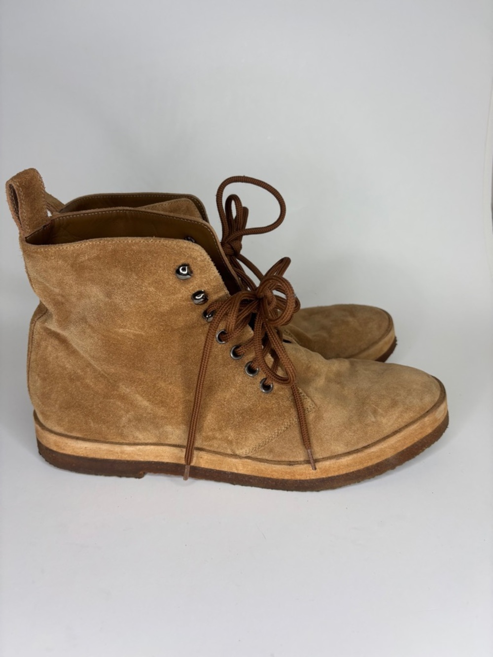 JENNI KAYNE Tan Leather Lace Up Ankle Boots Crepe Sole Women Size 40 US 9 Italy